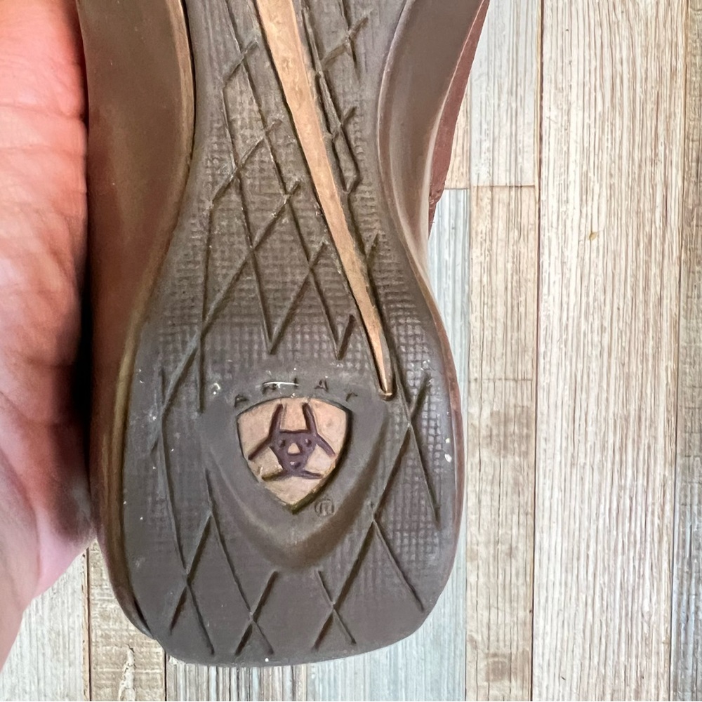 ARIAT Womens Shoes Brown Leather Slip On Wedges Slides Mules Clogs Size 6.5 - Picture 11 of 12
